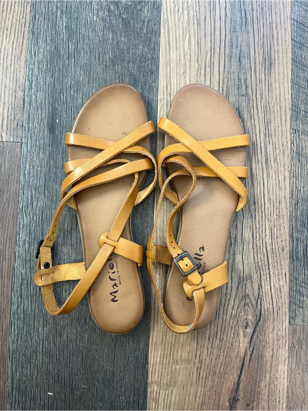 Strappy Women's Flat Sandals in Mustard Yellow